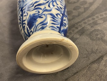 Two Chinese blue and white beaker vases and a bottle vase, Kangxi/Qianlong