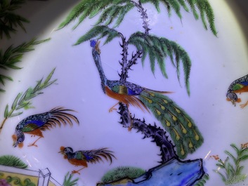 Four Chinese Canton famille rose plates and two covered bowls, 19th C.