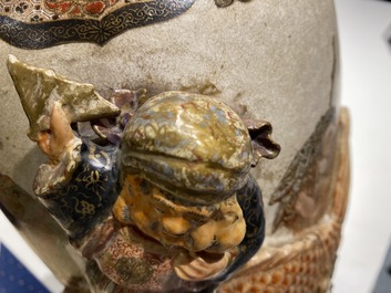 Two Japanese relief-moulded Satsuma vases, Meiji, 19th C.