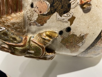 Two Japanese relief-moulded Satsuma vases, Meiji, 19th C.