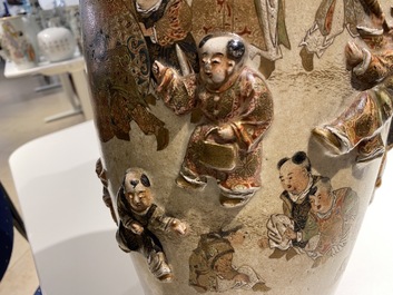 Two Japanese relief-moulded Satsuma vases, Meiji, 19th C.