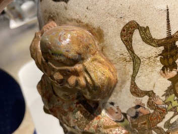 Two Japanese relief-moulded Satsuma vases, Meiji, 19th C.