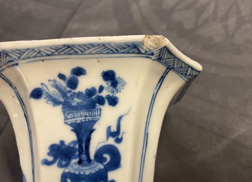A Chinese blue and white five-piece garniture with boys and ladies, Kangxi