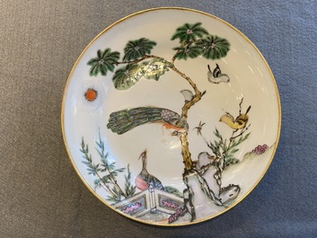 Four Chinese Canton famille rose plates and two covered bowls, 19th C.