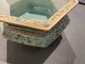 A pair of Chinese famille rose jardini&egrave;res on stands, Qianlong mark, Jiaqing