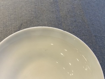 Four Chinese Canton famille rose plates and two covered bowls, 19th C.