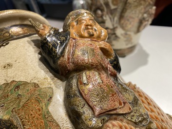 Two Japanese relief-moulded Satsuma vases, Meiji, 19th C.