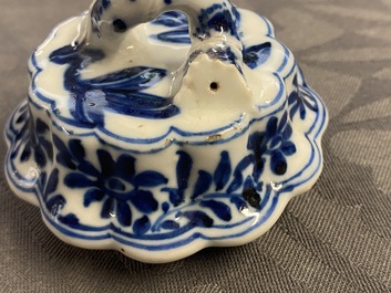 A Chinese blue and white moulded bamboo-shaped teapot and cover, Kangxi