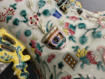 A Chinese relief-moulded famille rose 'antiquities' vase, 19th C.