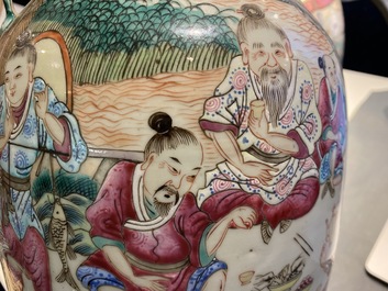 Three Chinese famille rose vases, 19th C.