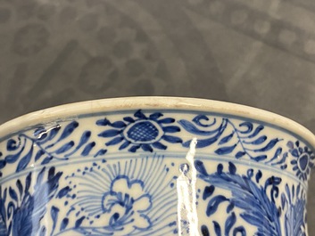 Two Chinese blue and white beaker vases and a bottle vase, Kangxi/Qianlong