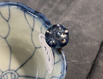 A Chinese blue, white and copper red 'crab in lotus' water dropper, Kangxi