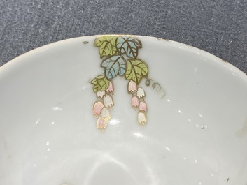 Four Chinese blue-ground bowls with floral designs, Yongzheng mark, Republic