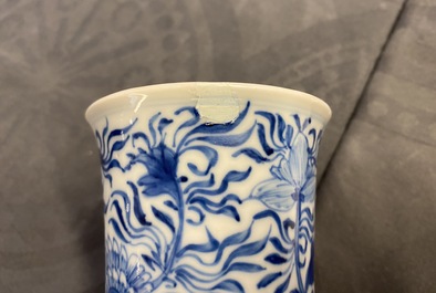 Two Chinese blue and white beaker vases and a bottle vase, Kangxi/Qianlong