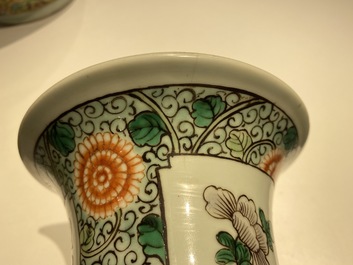 A Chinese famille verte vase and a blue and white vase, 19th C.