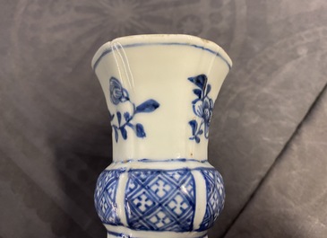 Two Chinese blue and white beaker vases and a bottle vase, Kangxi/Qianlong