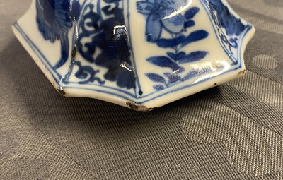 A Chinese blue and white five-piece garniture with boys and ladies, Kangxi