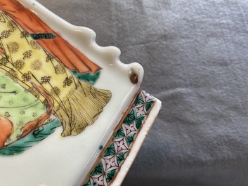 A pair of Chinese famille verte lozenge-shaped vases, 19th C.