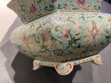 A pair of Chinese famille rose jardini&egrave;res on stands, Qianlong mark, Jiaqing