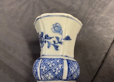 Two Chinese blue and white beaker vases and a bottle vase, Kangxi/Qianlong