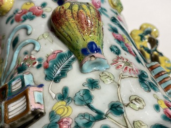 A Chinese relief-moulded famille rose 'antiquities' vase, 19th C.
