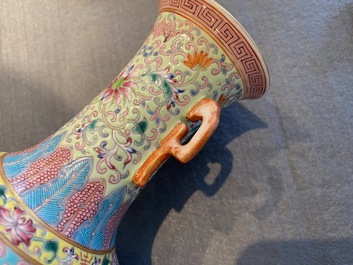 A Chinese famille rose vase with floral design, Qianlong mark, Republic