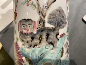 Three Chinese famille rose and qianjang cai hat stands, 19/20th C.
