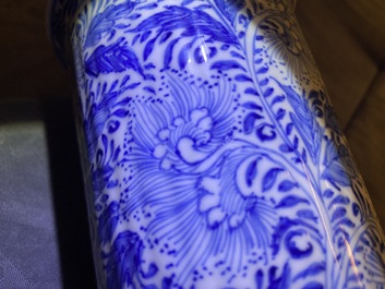 Two Chinese blue and white beaker vases and a bottle vase, Kangxi/Qianlong