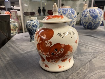 Vier Chinese vazen met ijzerrood decor van boeddhistische leeuwen, 19/20e eeuw