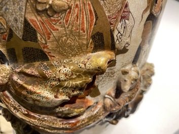 Two Japanese relief-moulded Satsuma vases, Meiji, 19th C.