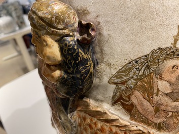Two Japanese relief-moulded Satsuma vases, Meiji, 19th C.
