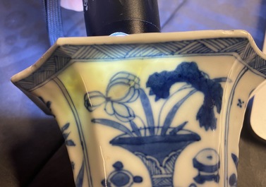 A Chinese blue and white five-piece garniture with boys and ladies, Kangxi