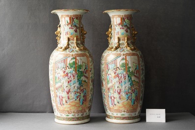 A pair of Chinese Canton famille rose vases, 19th C.