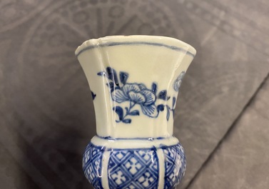 Two Chinese blue and white beaker vases and a bottle vase, Kangxi/Qianlong