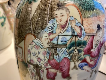 Three Chinese famille rose vases, 19th C.