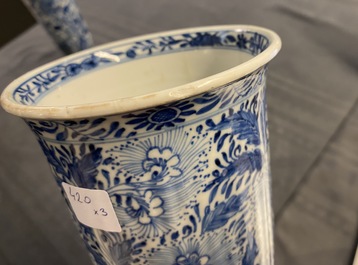 Two Chinese blue and white beaker vases and a bottle vase, Kangxi/Qianlong