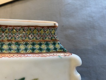 A pair of Chinese famille verte lozenge-shaped vases, 19th C.