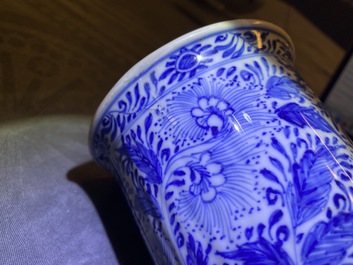 Two Chinese blue and white beaker vases and a bottle vase, Kangxi/Qianlong