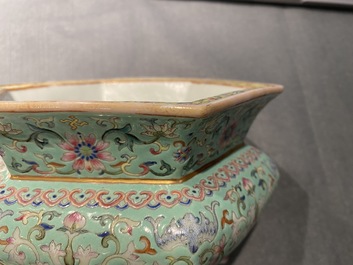 A pair of Chinese famille rose jardini&egrave;res on stands, Qianlong mark, Jiaqing