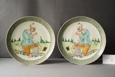 A pair of Chinese Canton famille verte dishes, 19th C.