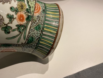 A Chinese famille verte vase and a blue and white vase, 19th C.