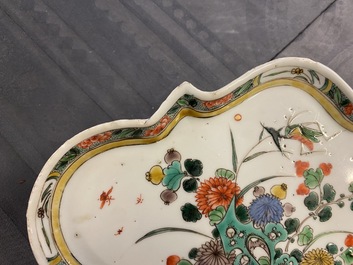 A rare Chinese famille verte tray on four feet, Kangxi