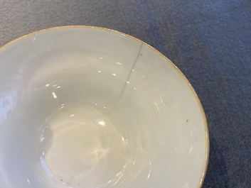 Four Chinese Canton famille rose plates and two covered bowls, 19th C.