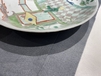 A Chinese famille verte dish with a narrative scene, Kangxi
