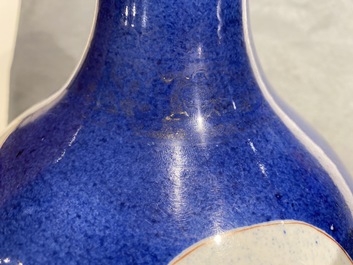A Chinese famille verte powder blue-ground bottle vase, Kangxi