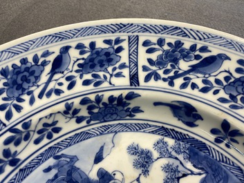 A Chinese blue and white 'Mongolian hunting' dish, Kangxi
