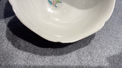 A Chinese famille rose 'rooster' cup and saucer, Yongzheng