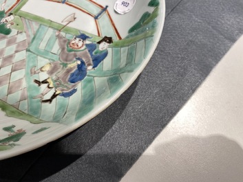 A Chinese famille verte dish with a narrative scene, Kangxi