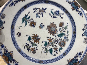 A large Chinese doucai charger with floral design, Qianlong