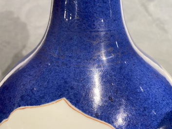 A Chinese famille verte powder blue-ground bottle vase, Kangxi